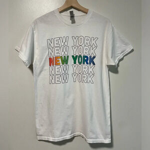 Multicolor “New York New York” Crisp White  T-Shirt - Medium
